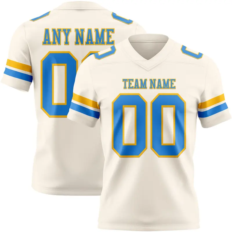 Custom Cream Powder Blue-Gold Mesh Authentic Football Jersey