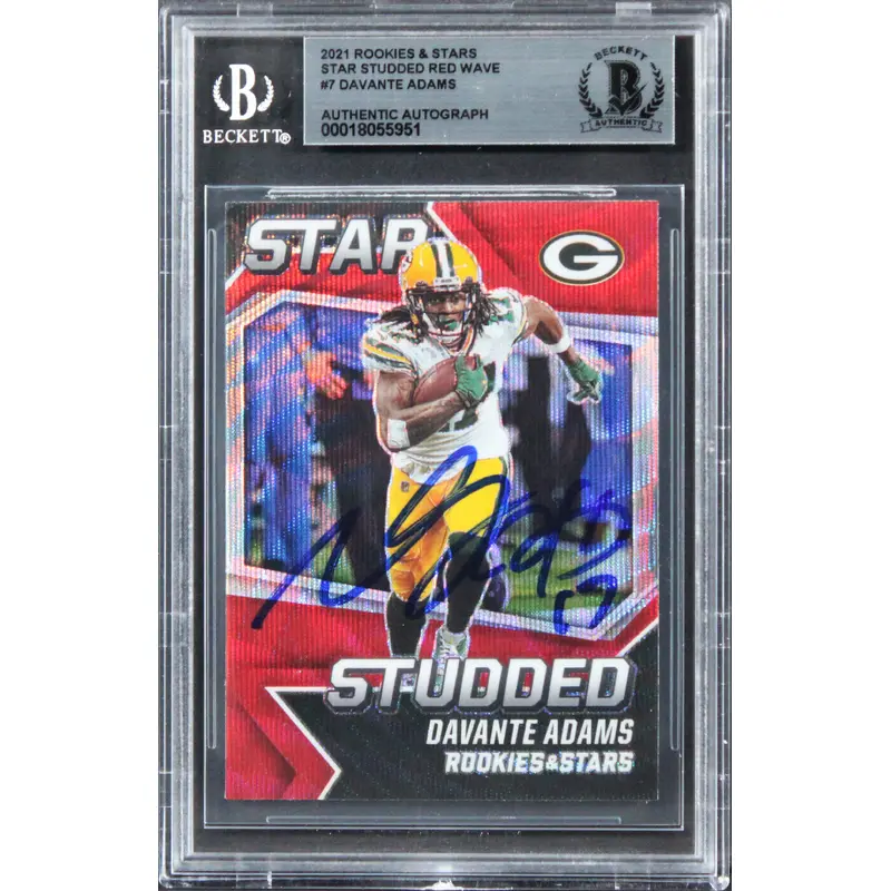 Davante Adams Signed 2021 Rookies & Stars Star Studded Red Wave #7 Card BAS Slab