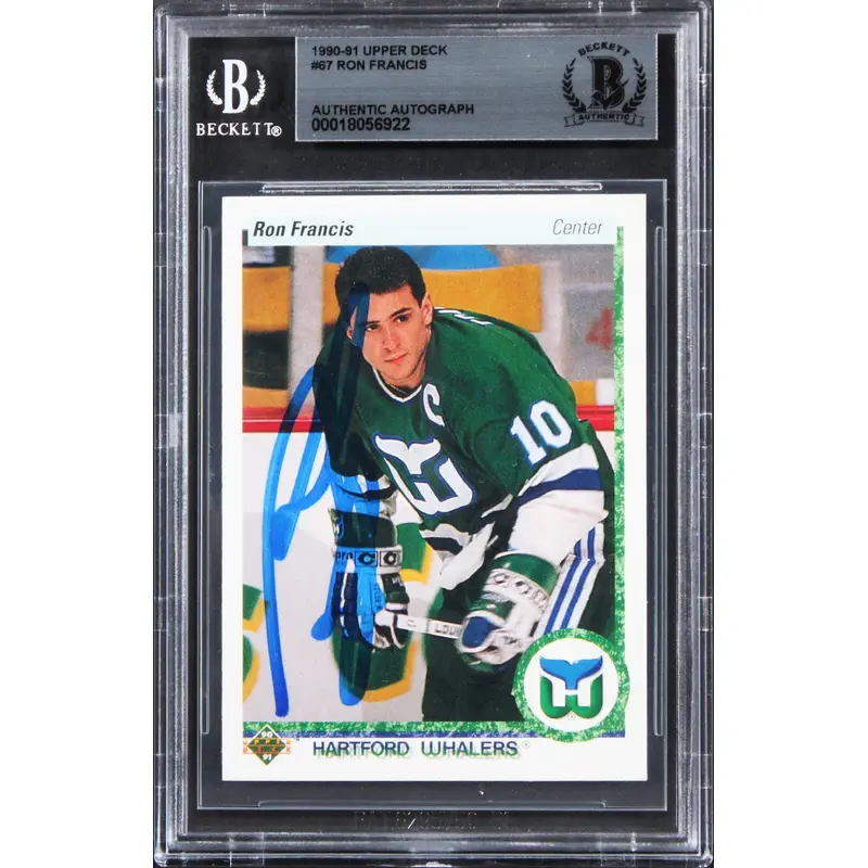 Whalers Ron Francis Authentic Signed 1990 Upper Deck #67 Card BAS Slabbed