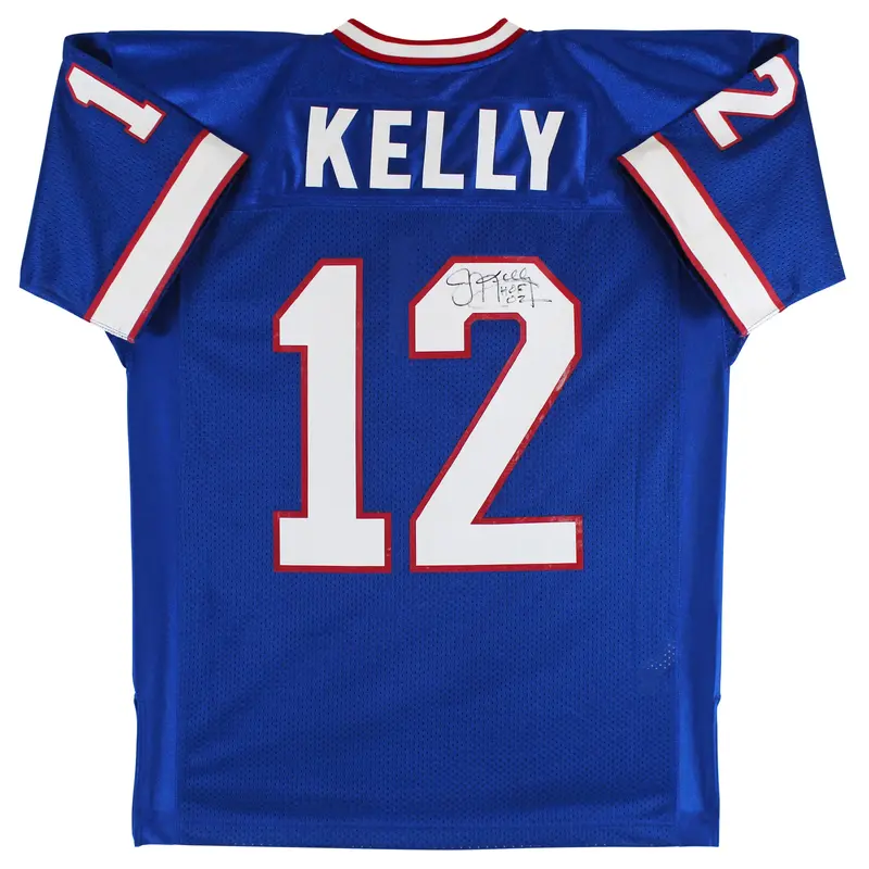 Bills Jim Kelly "HOF 02" Signed Blue 1994 Throwback M&N Jersey BAS #BG90719