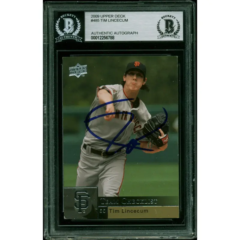 Giants Tim Lincecum Authentic Signed 2009 Upper Deck #485 Card BAS Slabbed