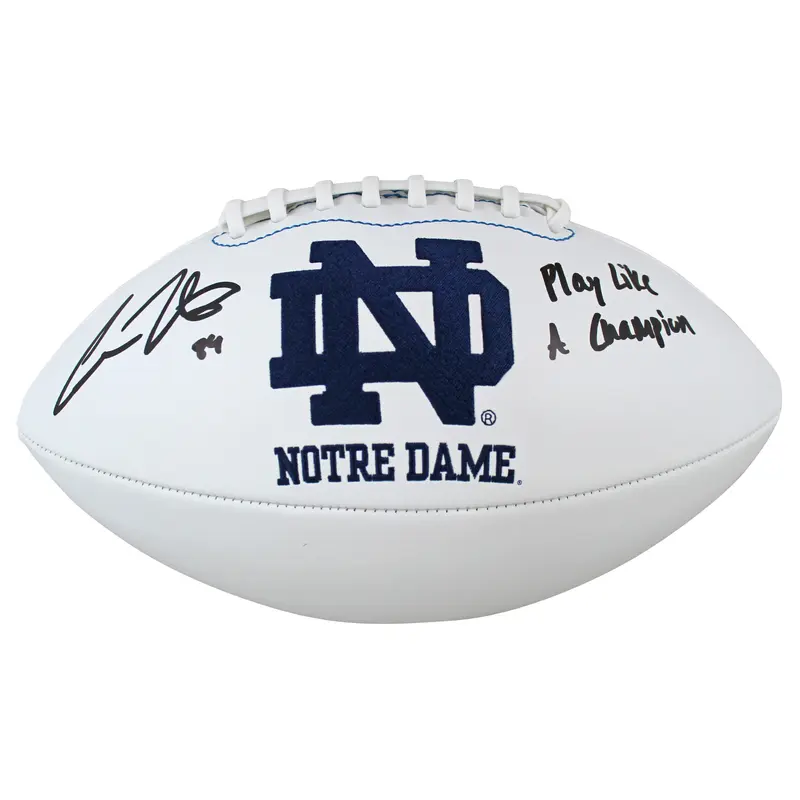 Notre Dame Cole Kmet "PLAC" Signed White Panel Logo Football Autographed BAS Wit