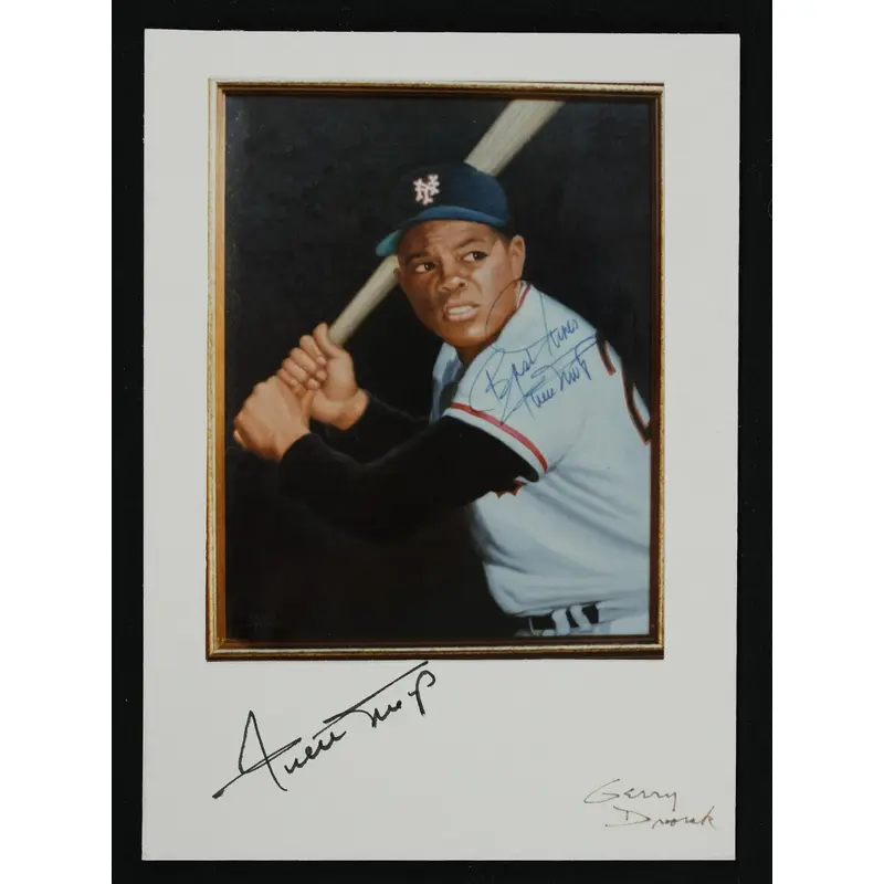 Willie Mays Signed 5x7 Gerry Dvorak Photo Art Card JSA COA 1950's Topps Artist