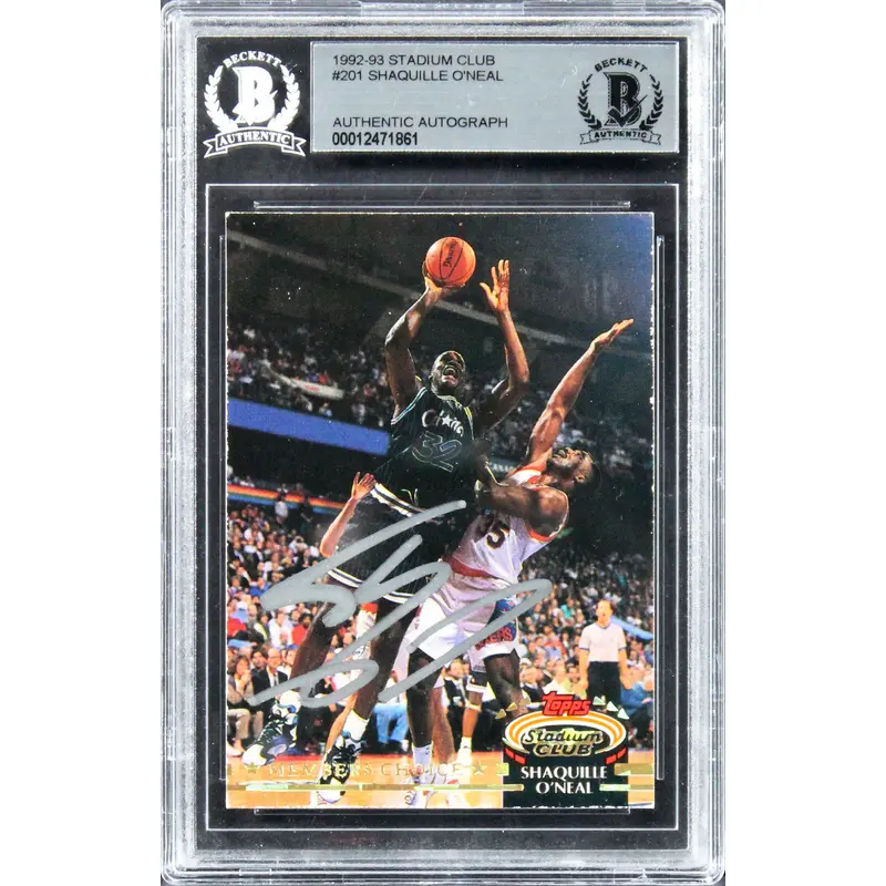 Magic Shaquille O'Neal Signed 1992 Stadium Club #201 Rookie Card BAS Slabbed