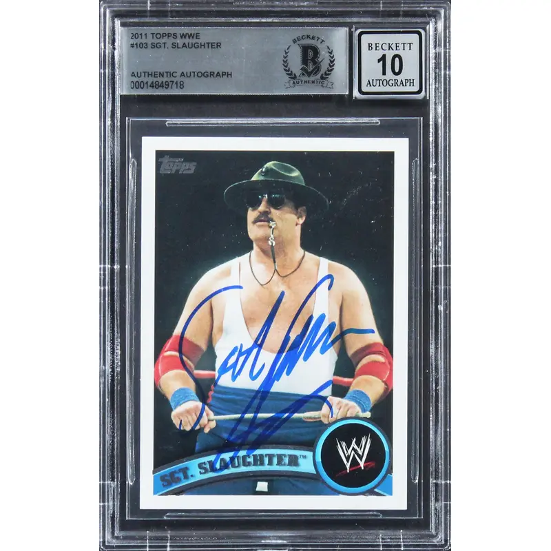 Sgt. Slaughter Authentic Signed 2011 Topps WWE #103 Card Auto 10! BAS Slabbed