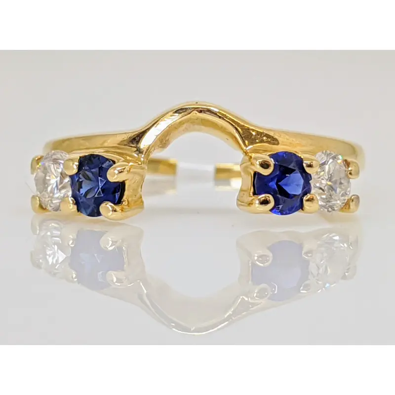 14K .26 CARAT TOTAL WEIGHT DIAMOND ROUND (2) SAPPHIRE ROUND (2) 3MM ESTATE WRAP 2.3 GRAMS