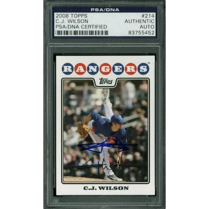 Rangers C.J. Wilson Authentic Signed Card 2008 Topps #214 PSA/DNA Slabbed