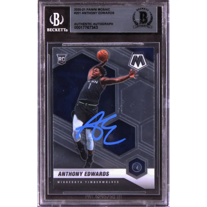Timberwolves Anthony Edwards Signed 2020 Panini Mosaic #201 Card BAS Slabbed