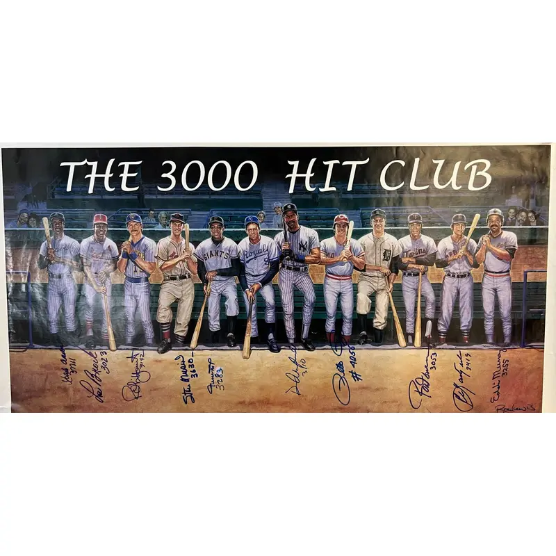 3,000 Hit Club Signed Large Lithograph Photo 11 Sigs Willie Mays Hank Aaron JSA