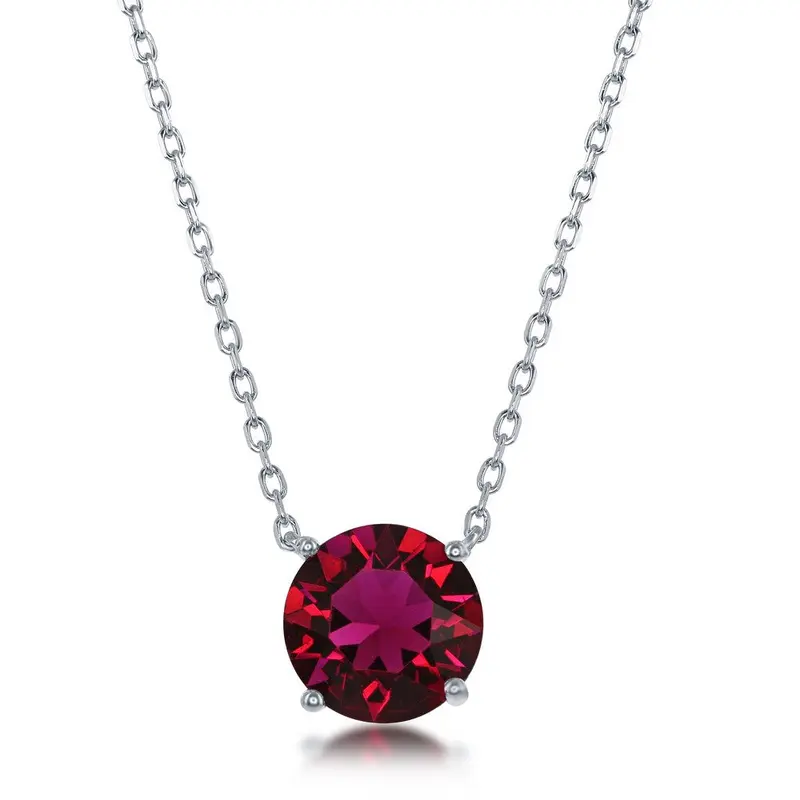 Sterling Silver 8MM Ruby "July" Swarovski Element Necklace