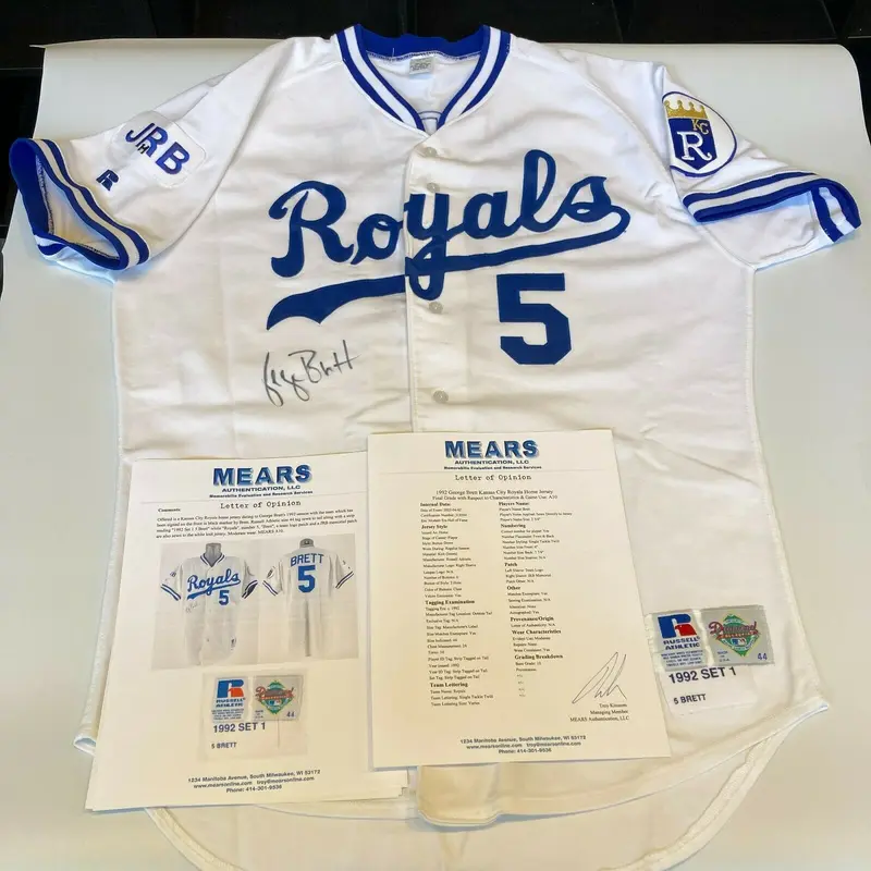 The Finest 1992 George Brett Signed Game Used Kansas City Royal Jersey MEARS A10