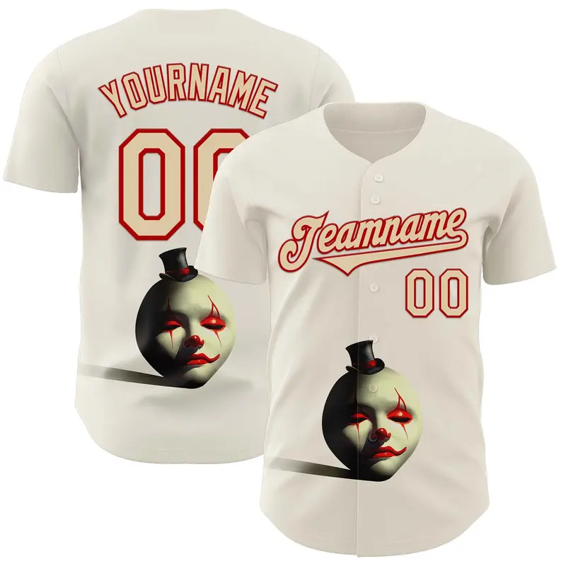 Custom Cream City Cream-Red 3D Marcel Caram The Clown Authentic Baseball Jersey