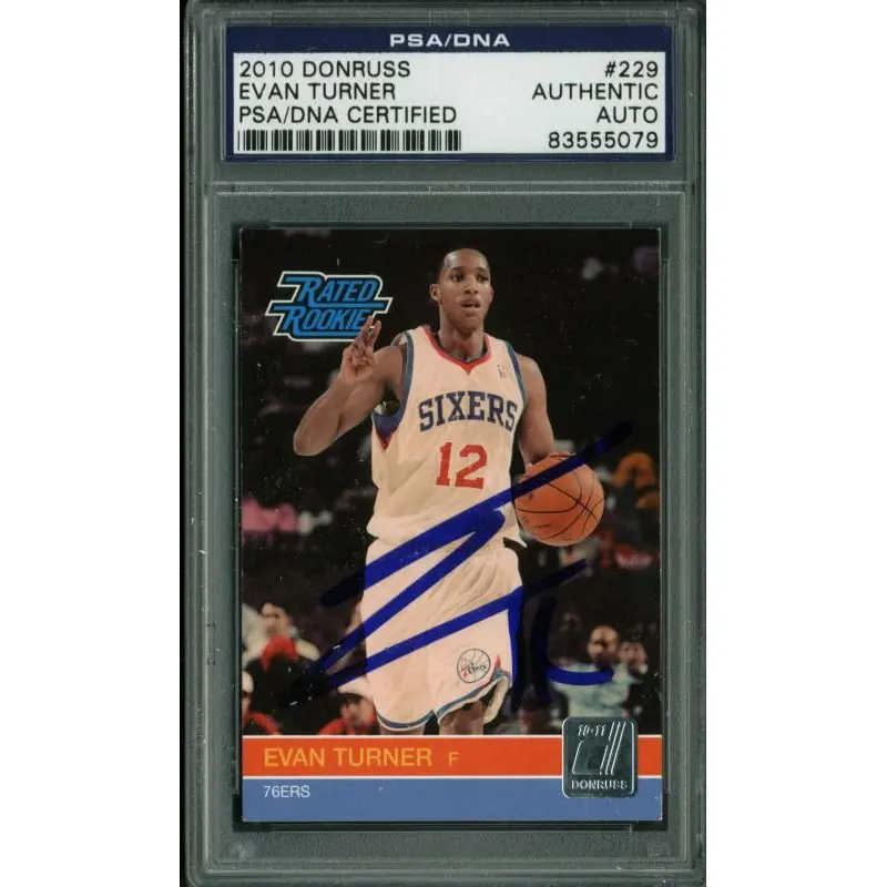 76Ers Evan Turner Authentic Signed Card 2010 Donruss Rc #229 PSA/DNA Slabbed