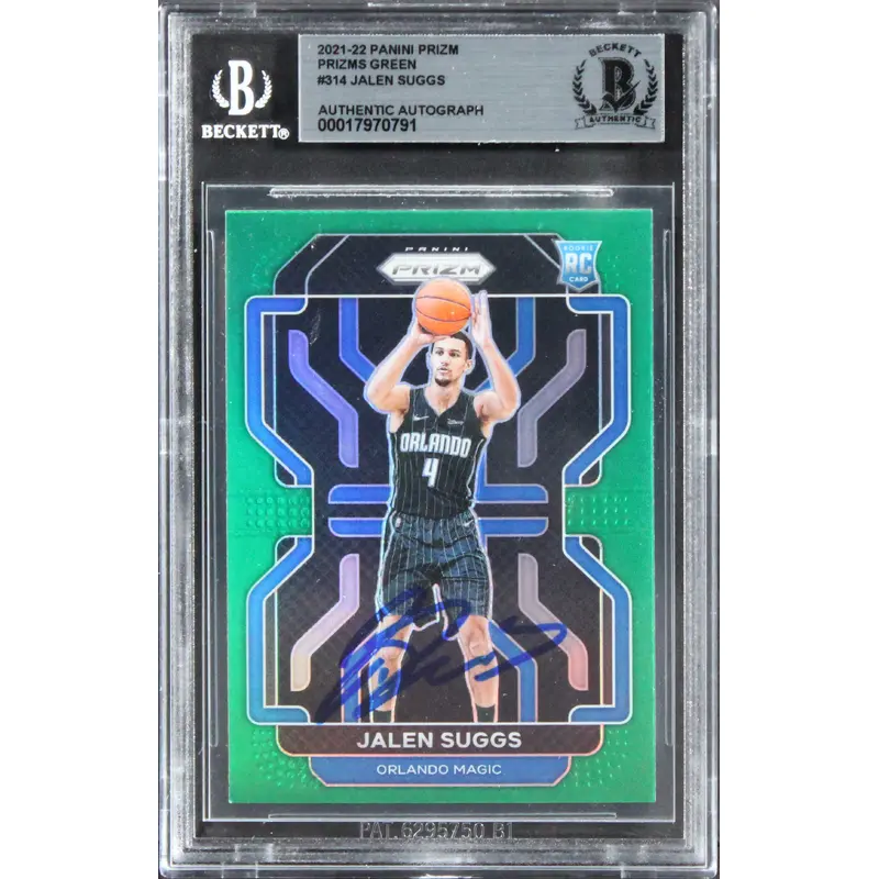 Magic Jalen Suggs Signed 2021 Panini Prizm Green #314 Rookie Card BAS Slabbed