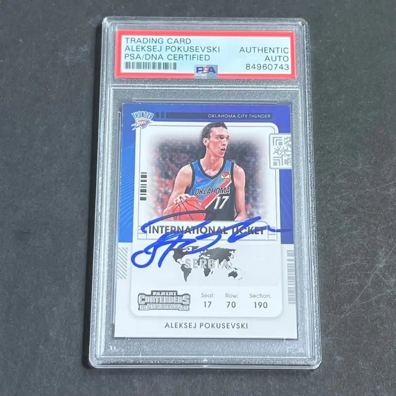 2121-22 Panini Contenders #13 Aleksej Pokusevski Signed Card AUTO PSA Slabbed Thunder