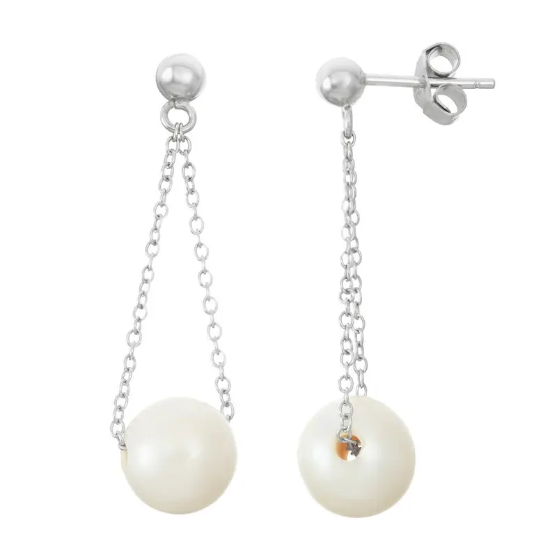 Sterling Silver Looped Chain with 10mm Freshwater Pearl Earrings
