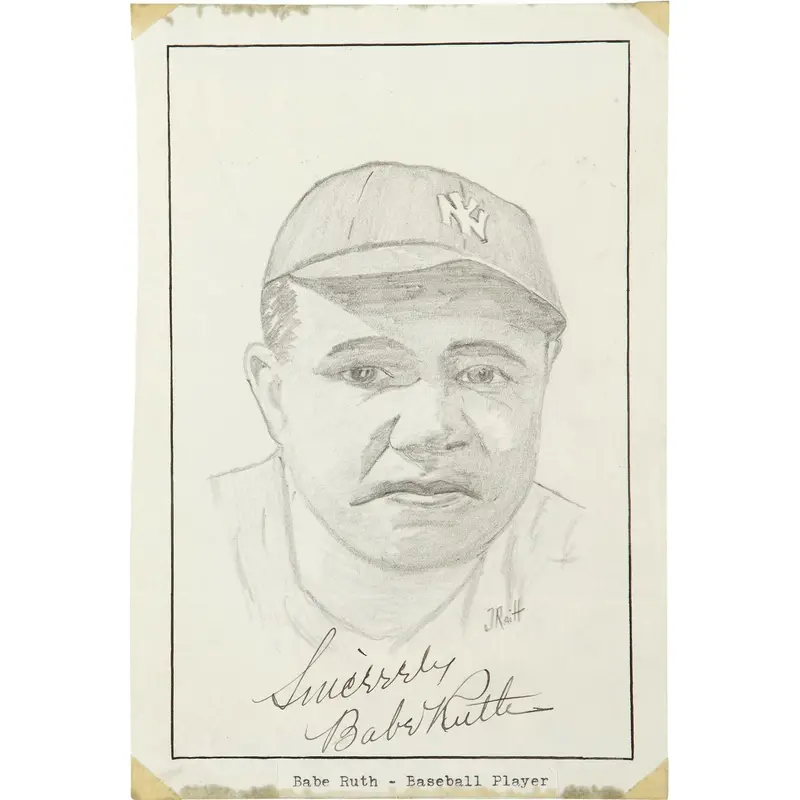 Stunning Babe Ruth Signed Autographed Original Art Photo Drawing PSA DNA COA