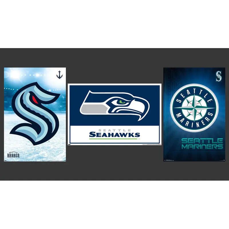 COMBO: Seattle, Washington Pro Sports 3-Poster Combo Set (Seahawks, Mariners, Kraken)
