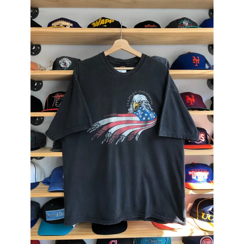 Vintage 2002 Harley Davidson Eagle Flag Military Sales Tee Size XL