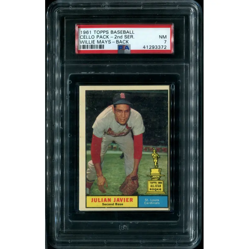 1961 Topps Baseball Unopened Cello Pack PSA 7 Mays Back