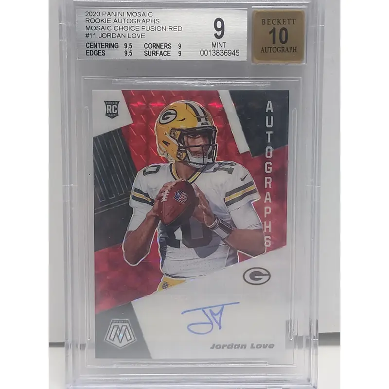 Jordan Love 2020 Panini Mosaic Choice Fusion Red Auto BGS 9 Auto 10