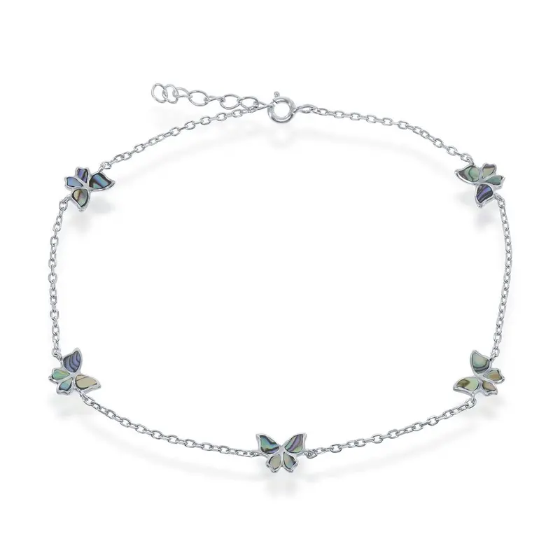 Sterling Silver, Butterfly Anklet - Abalone