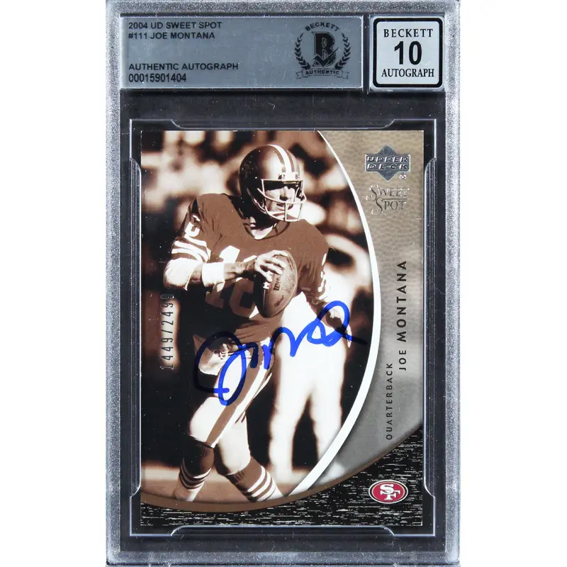 49ers Joe Montana Signed 2004 UD SS #111 #1449/2499 Card Auto 10! BAS Slabbed