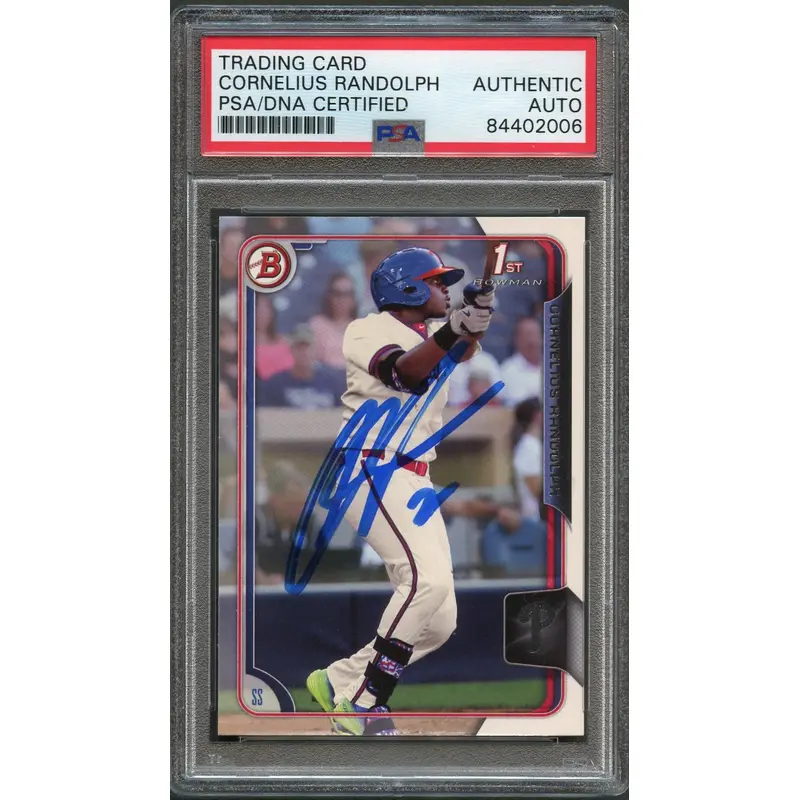 2015 Bowman Draft #66 Cornelius Randolph Signed Card PSA Slabbed Auto Phillies