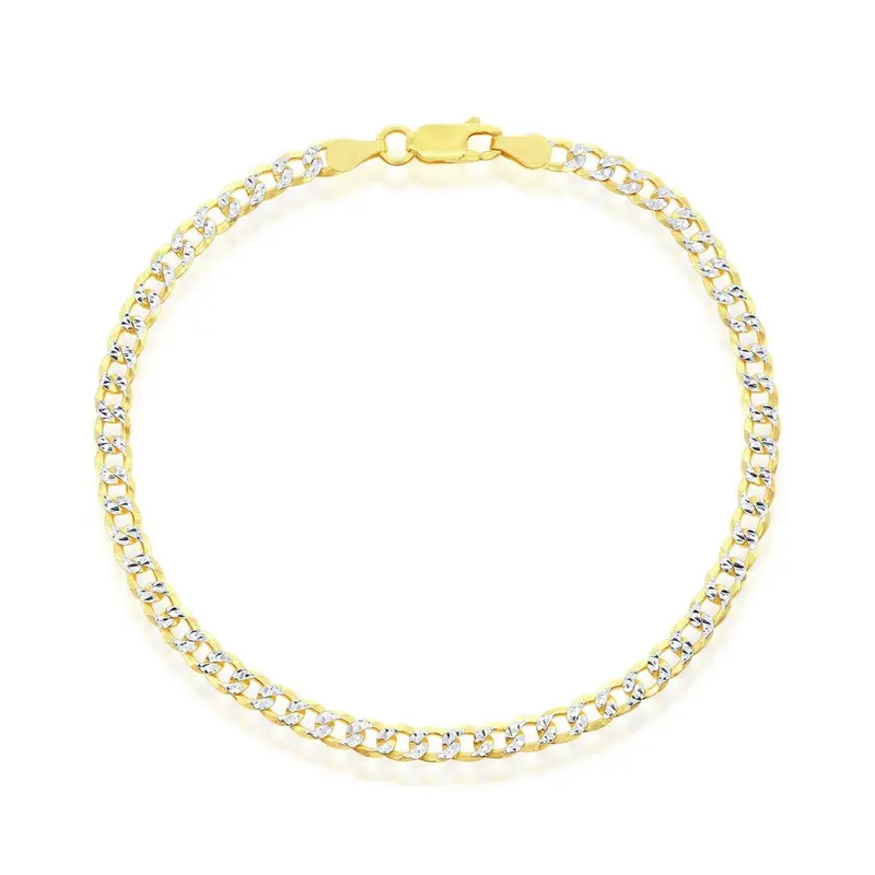 Sterling Silver 4mm Pave Cuban Anklet - Gold Plated