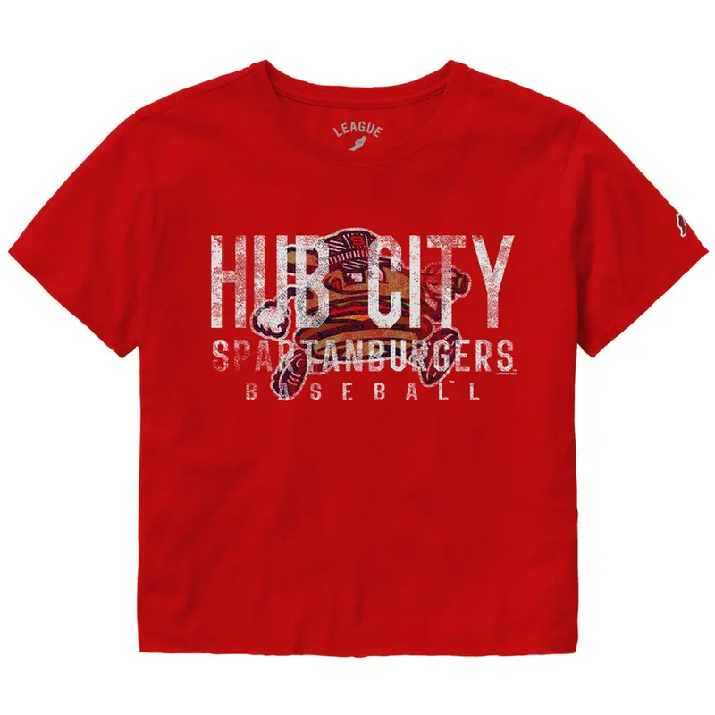 Women's Distressed Script Red League Crop Top