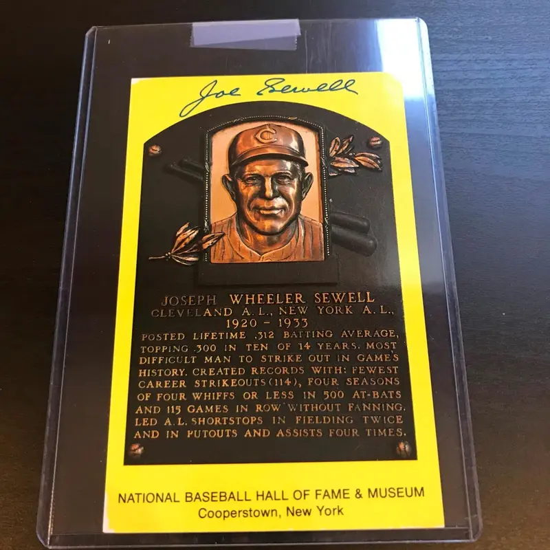 Joe Sewell Signed Autographed Hall Of Fame Plaque Postcard JSA Sticker