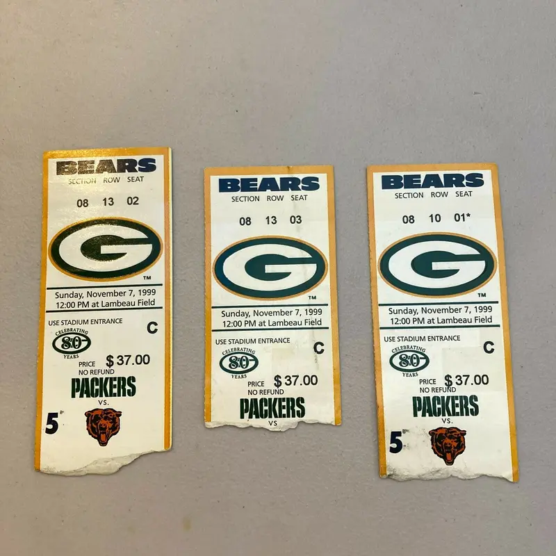 Lot Of (3) 1999 Green Bay Packers VS Chicago Bears Tickets NFL  Brett Favre