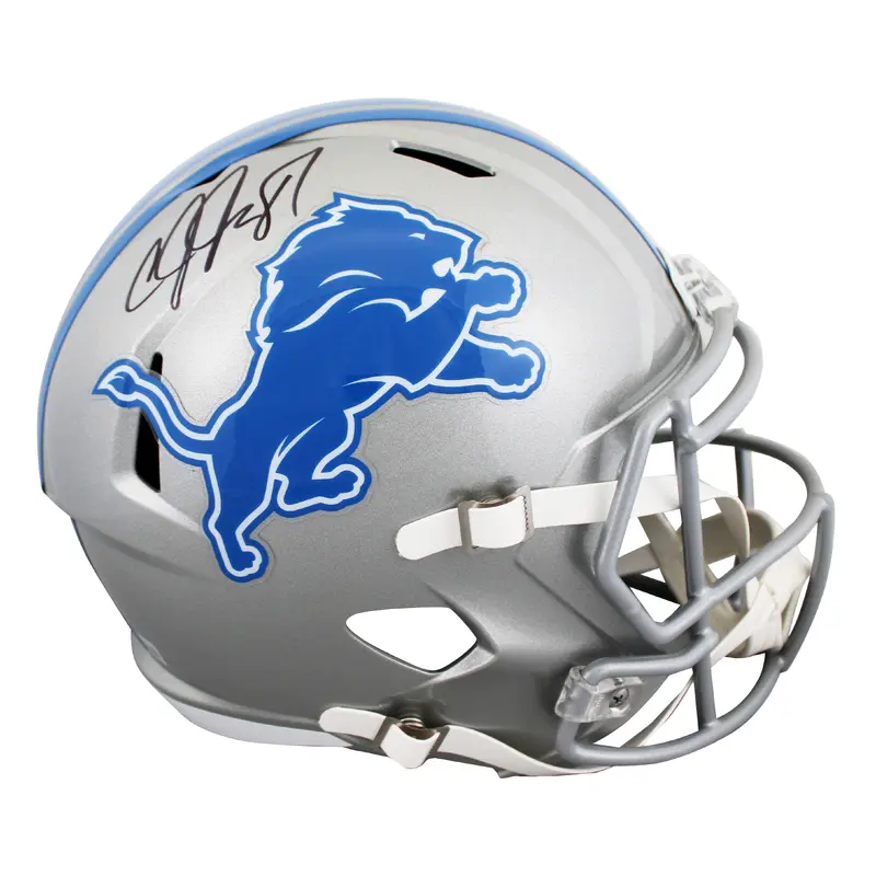 Lions Calvin Johnson Signed 2017-23 TB Full Size Speed Rep Helmet BAS Witnessed