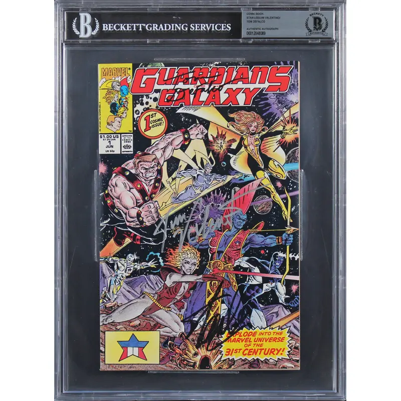 Stan Lee, Valentino & Defalco Signed Guardians Of The Galaxy #1 Comic BAS Slab