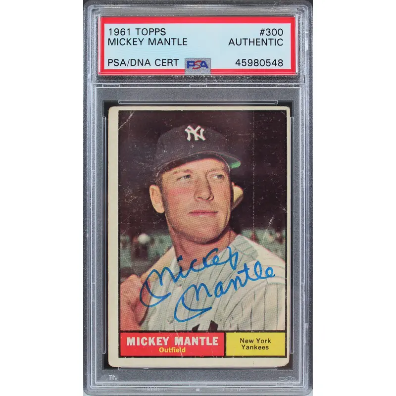 Yankees Mickey Mantle Authentic Signed 1961 Topps #300 Auto Card PSA/DNA Slabbed