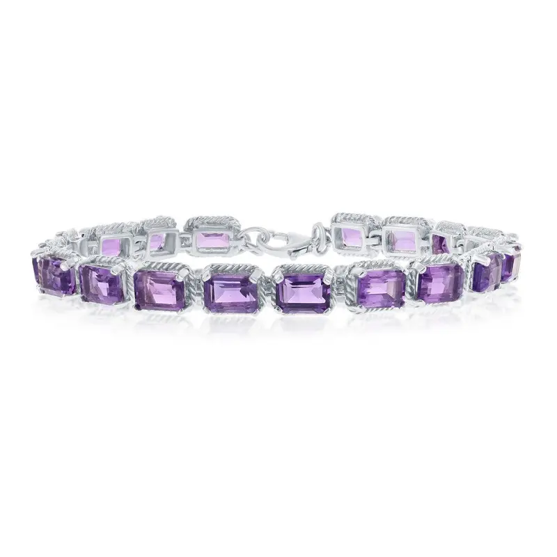 Sterling Silver, 17.47cttw Amethyst Gem, 7x5mm Octagon Bracelet