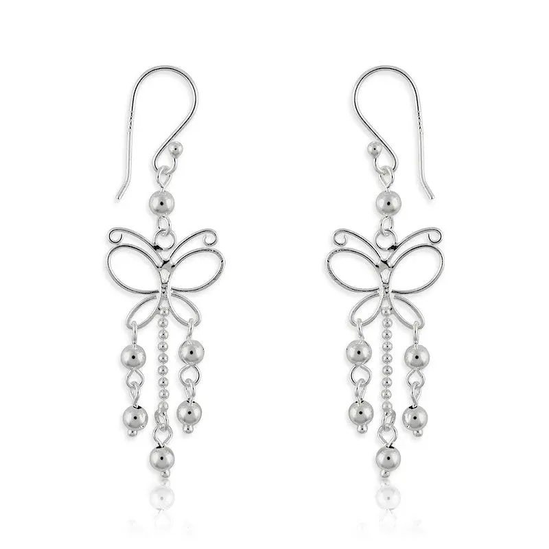 Sterling Silver Butterfly w/ Beads Earrings