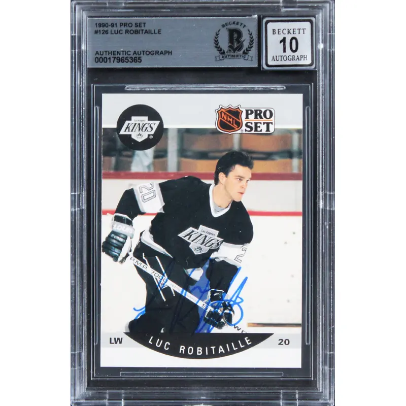 Kings Luc Robitaille Signed 1990 Pro Set #126 Card Auto Gem Mint 10! BAS Slabbed