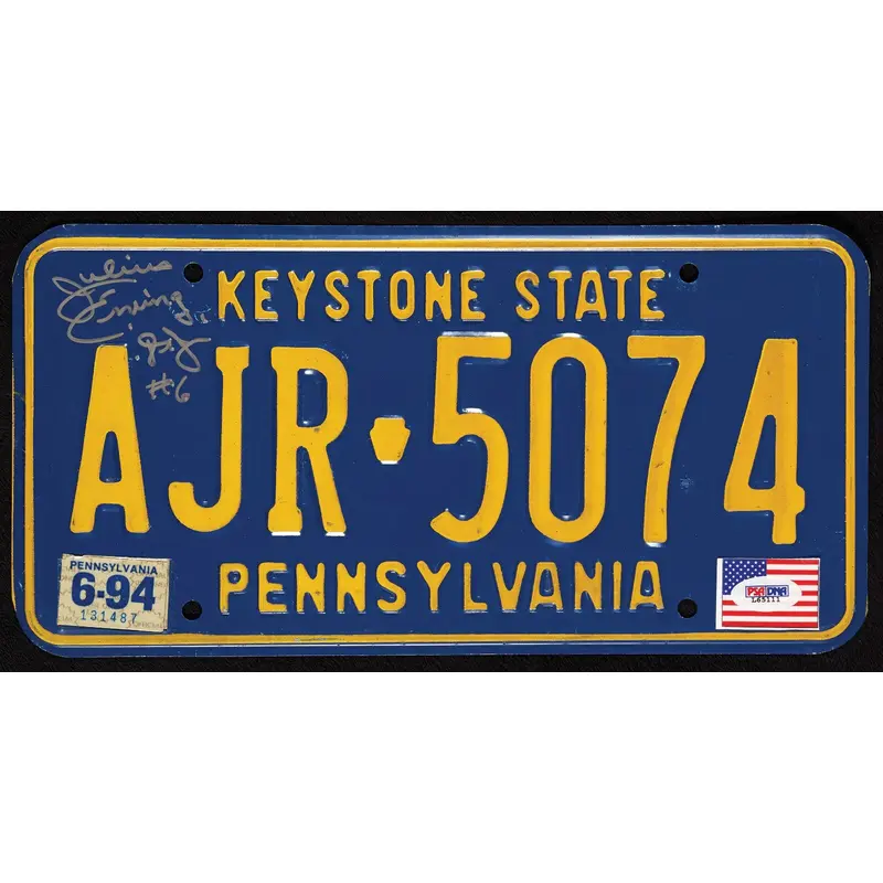 Julius Erving Dr. J #6 Signed Pennsylvania License Plate PSA DNA COA