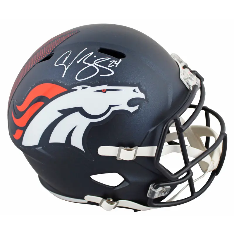 Broncos Champ Bailey Signed Full Size Speed Rep Helmet w/ White Sig BAS Witness