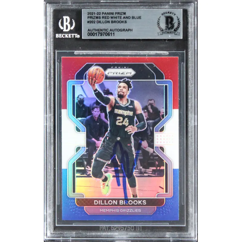 Grizzlies Dillon Brooks Signed 2021 Panini Prizm RWB #202 Card BAS Slabbed