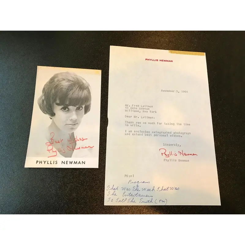 Vintage 1960's Phyllis Newman  Signed Autographed Original Photo With Letter
