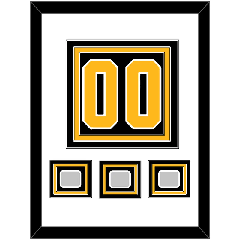Pittsburgh Number (Back) & 3 Stanley Cup Finals Patches - Home Black - Triple Mat 1