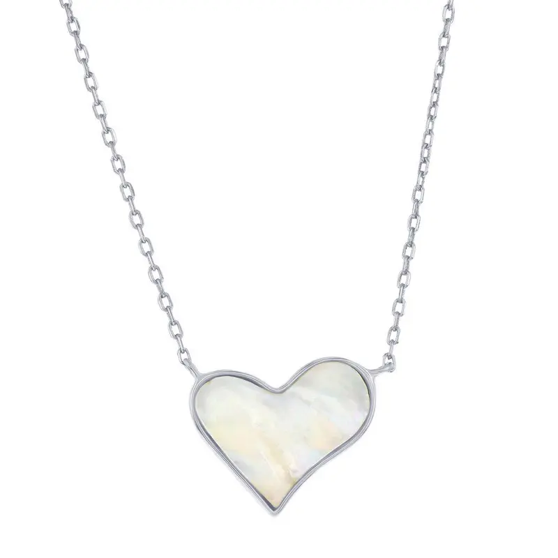 Sterling Silver, MOP Heart Necklace