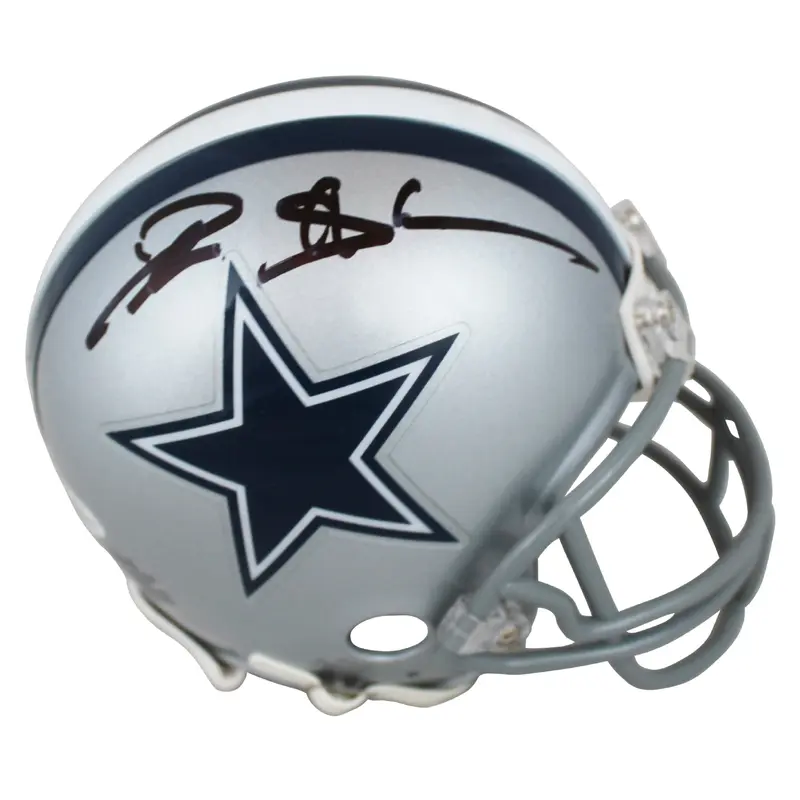 Cowboys Deion Sanders Authentic Signed Silver Rep Mini Helmet BAS Witnessed