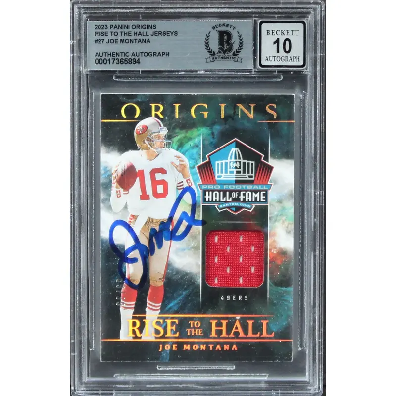 49ers Joe Montana Signed 2023 Panini Origins RTTH #27 Card Auto 10! BAS Slabbed