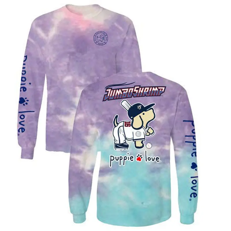 Jacksonville Jumbo Shrimp Puppie Love Baseball Pup Cotton Candy L/S Tee