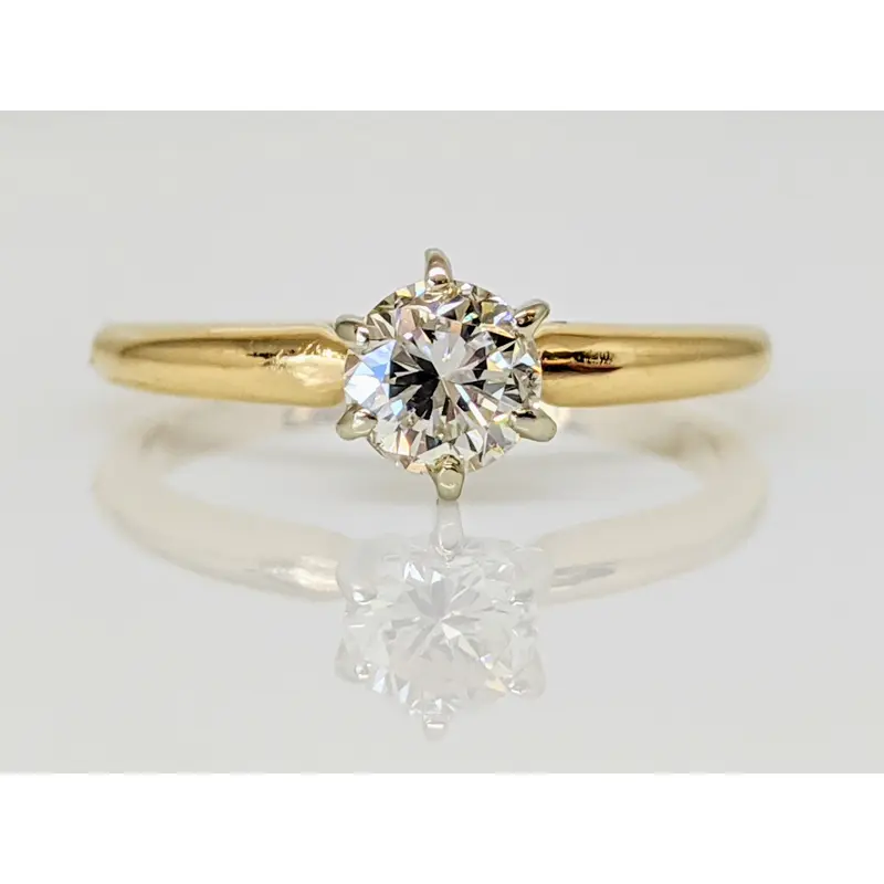 14K .38 CARAT TOTAL SI2 J DIAMOND ROUND 6-PRONG SOLITARE ESTATE RING 1.1 GRAMS
