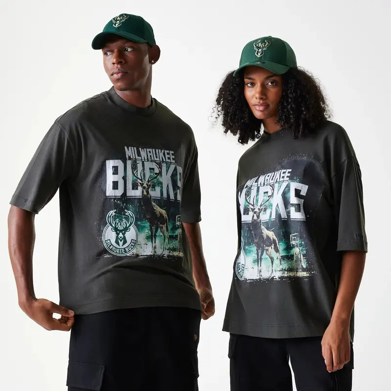 Milwaukee Bucks NBA Washed Graphic Grey T-Shirt