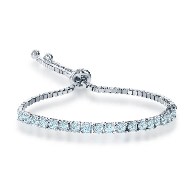 Sterling Silver 3mm Half Tennis, Adjustable Bolo Bracelet - Blue Topaz